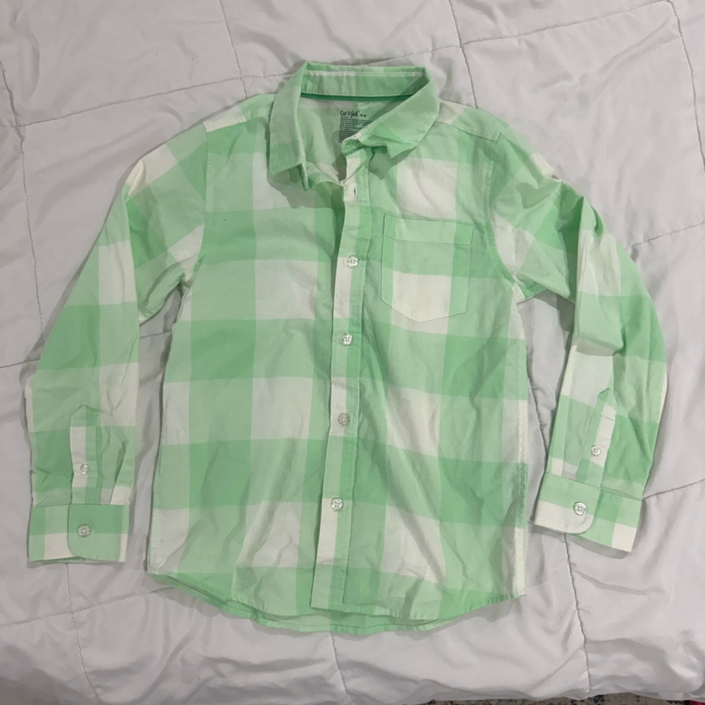Cat & Jack - Boys' Long Sleeve Woven Gingham Shirt, Green